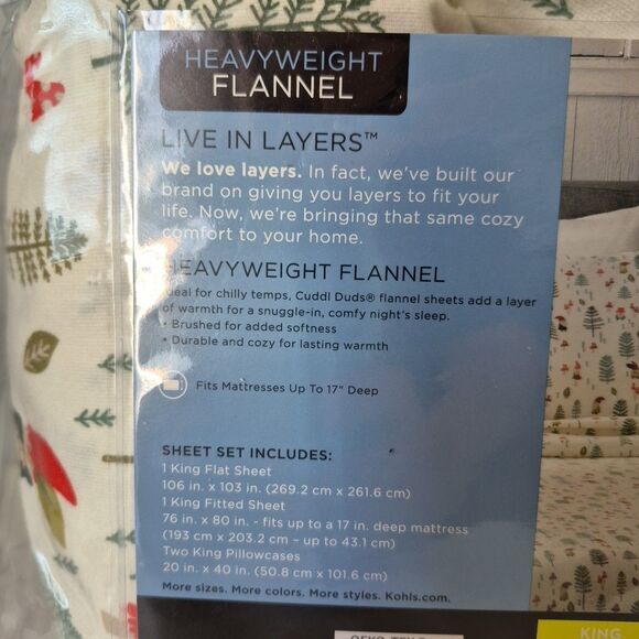 Cuddl Duds King Size Christmas Pine Trees Gnomes Mushrooms King Size Sheet Set - Picture 4 of 8